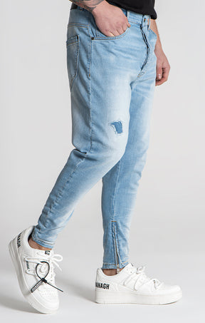 Light Blue Distressed Zip Jeans