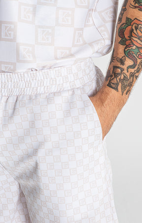 Beige Checkers Shorts